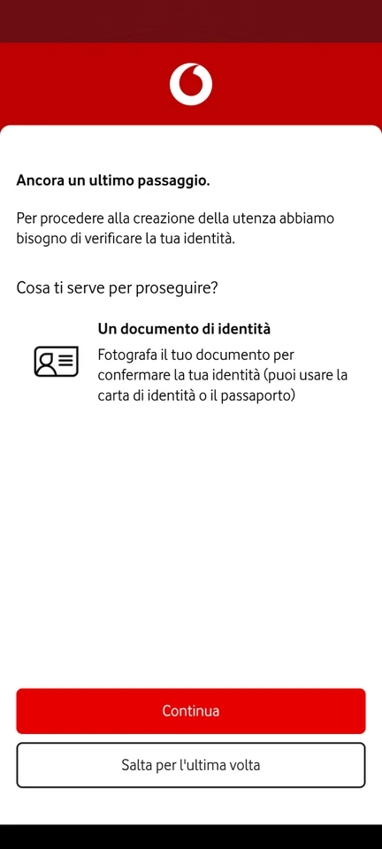 My Vodafone Italy - identification documents